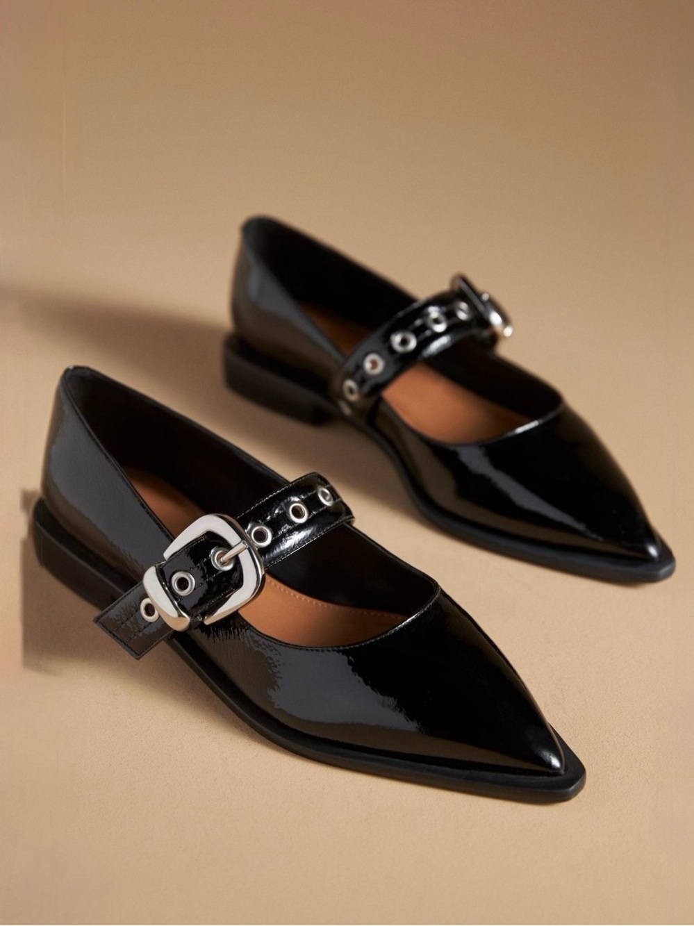 Maeve Pointed-Toe Moto Mary Jane Flats ~ NWT